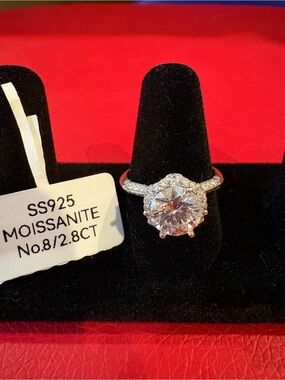 Sterling Silver Moissanite Halo Ring - Clear